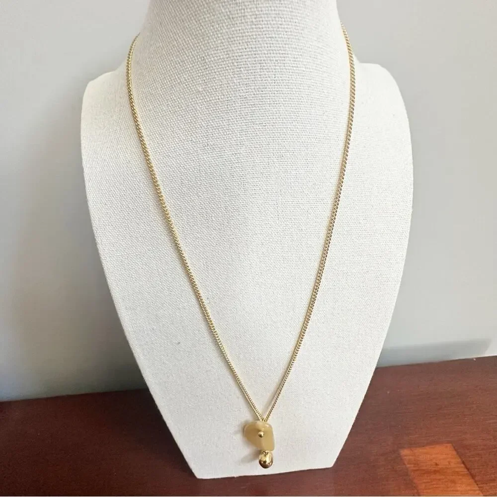 J Crew Lucite Gold tone Chain Necklace Long Pendant Casual Minimalist Preppy